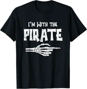 I'm With Pirate Matching Couple Easy Costume Halloween T-Shirt - 41B0CKYNXYL4