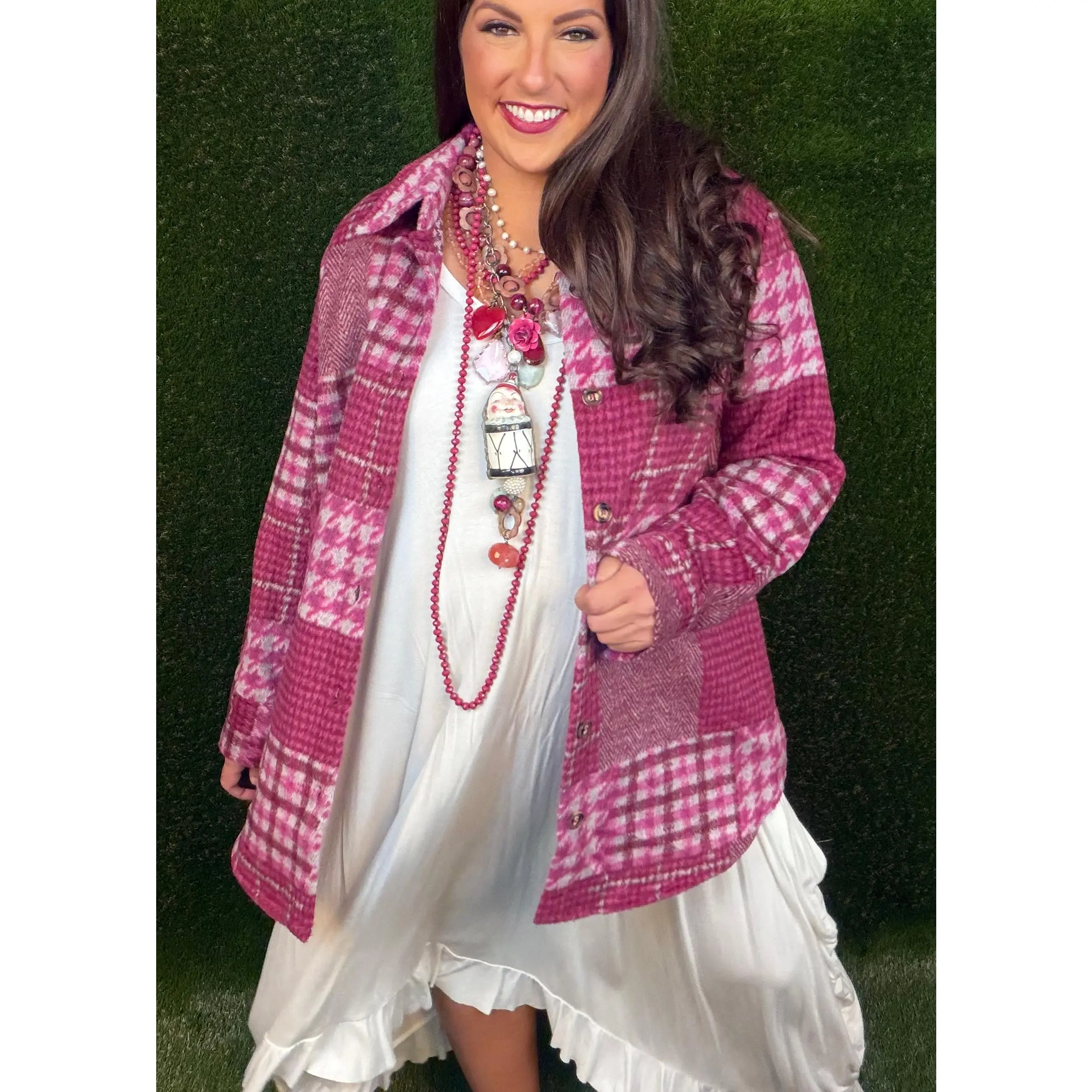 Feeling Pink Brushed Plaid Shacket - Fuchsia Pink
