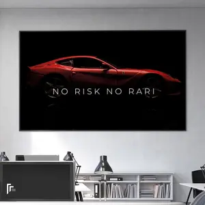 No Risk No Rari, Ferrari Wall Art Gift for Him, Motivating Wall Art, Luxury Sports Car Print, Super Car Ferrari Motivation Art