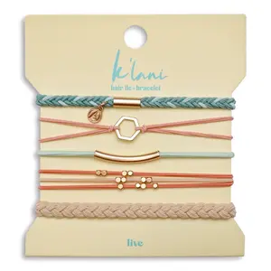 "Live" Teal & Coral with Gold Accent Hair Tie Bracelets