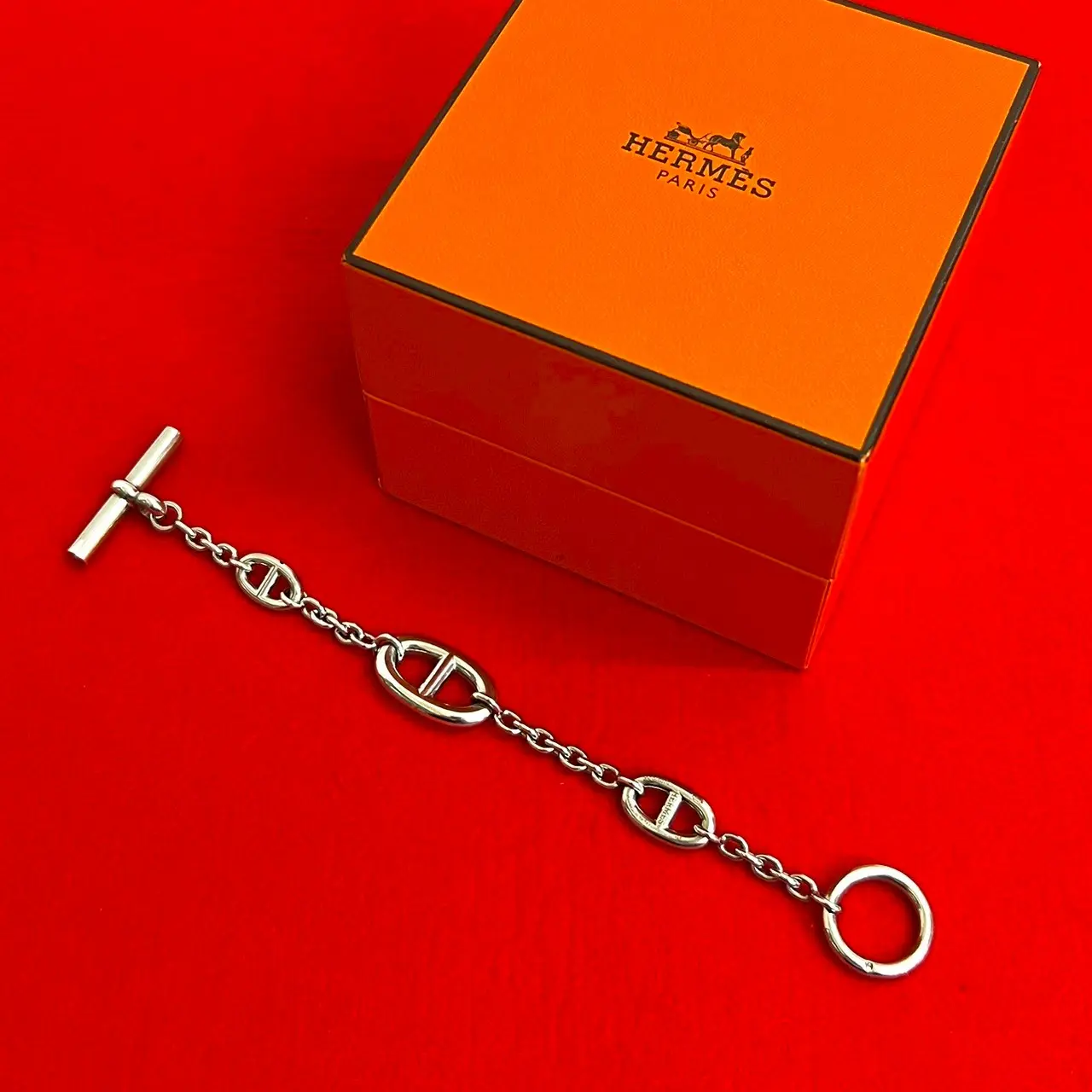 Pre-owned HERMÈS Sterling Silver 925 (Ag925) Small Leather Goods Farandole Silver 925 Bracelet