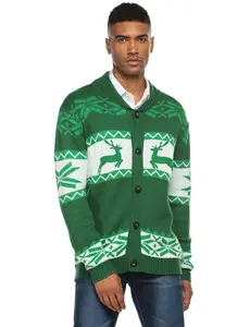 COOFANDY B Men's Christmas Cardigans Ugly Xmas Sweaters Reindeer Snowflake Shawl Collar Knitted Cardigan Sweater