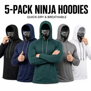【5-Pack】men's outdoor work sun protection clothing with sun-blocking hoodie, featuring built-in face mask and neck guard, breathable long-sleeve hoodie Activewear Menswear Compression Fabric Jackets Lawn Layer Menswear