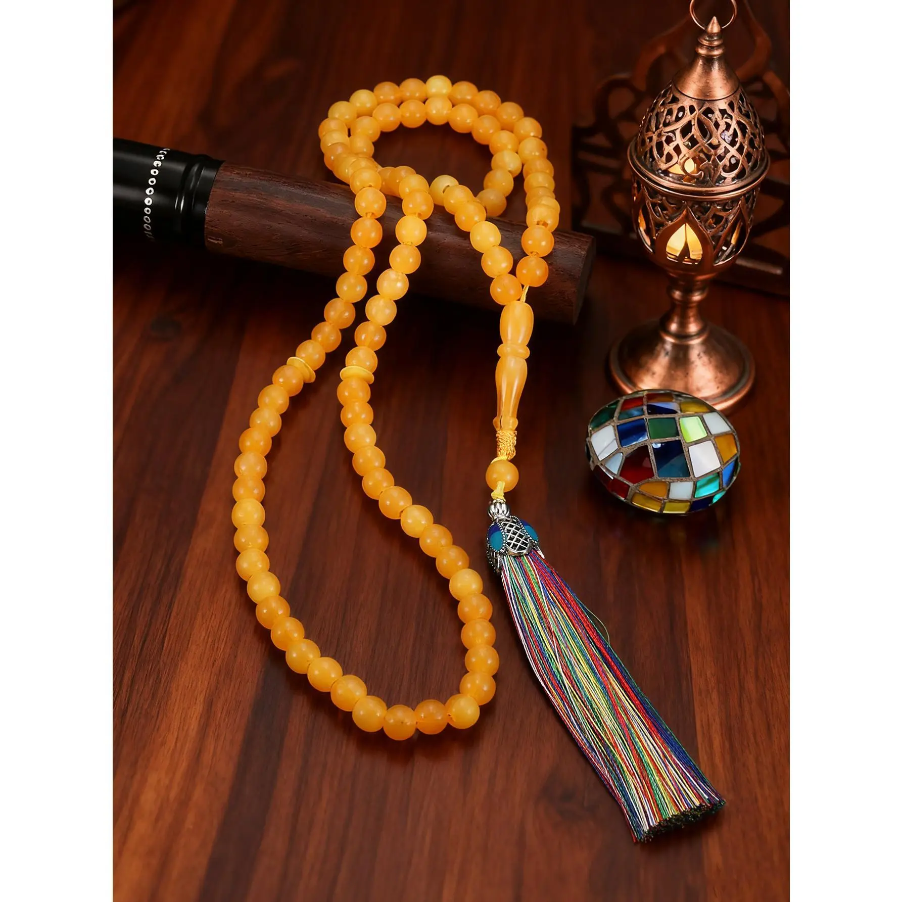 Ethnic Style Tassel Yellow Bead Tasbih Necklace - Casual Geometric Chain & Link Costume Jewelry for Parties, Party, Unisex, Casual Wear, Folk Necklaces, Party Wear, Versatile Prayer Bead Necklace