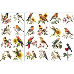 3 Sheets Birds on The Branch Rub on Transfers for Furniture Watercolor Flower Rub on Stickers for Wooden Dressers Cabinet Ceramic Scrapbooking Crafts Decorative Transfer Stickers