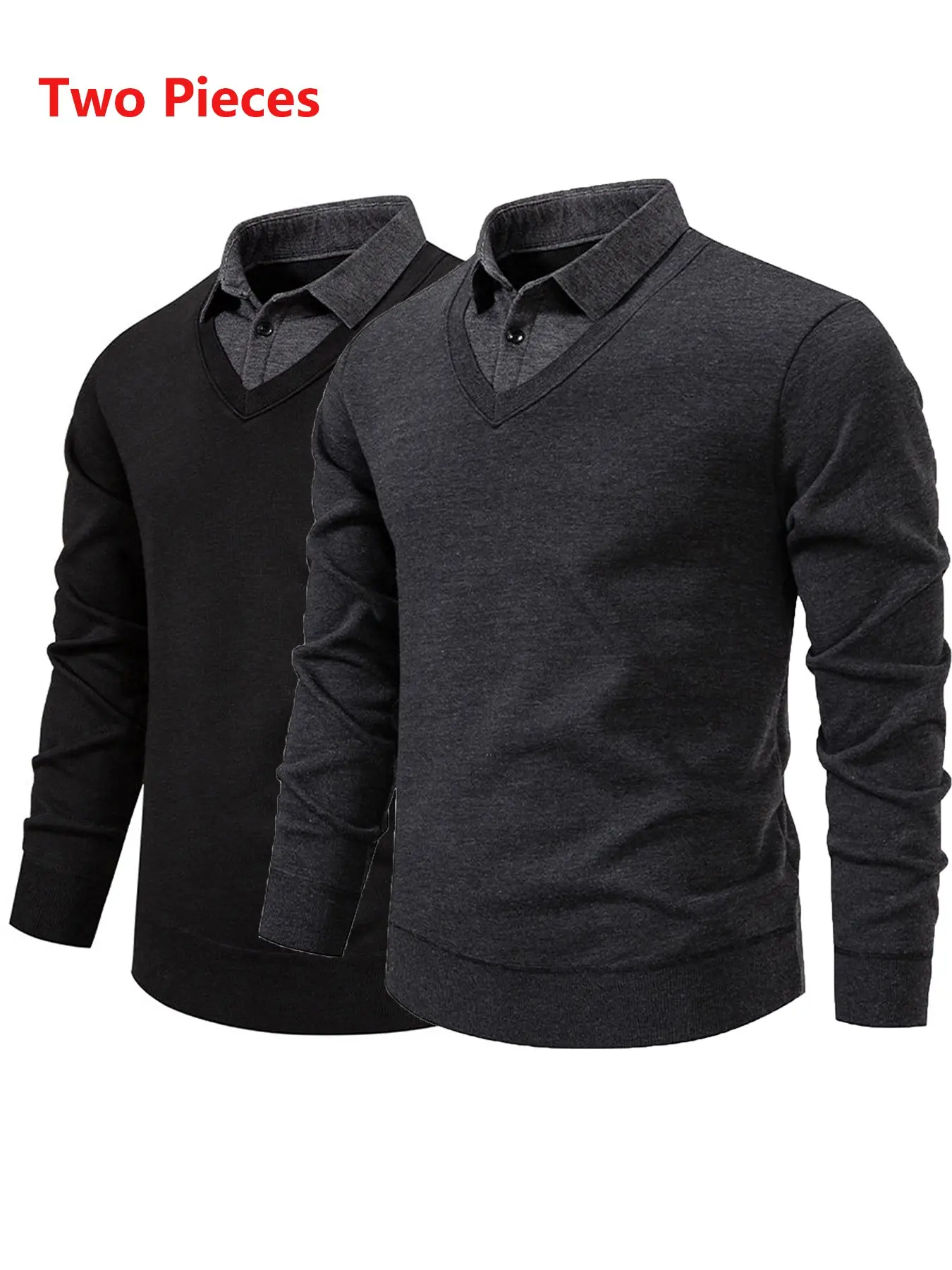 Men's 2-Piece Knit Sweater, Long Sleeve, Elastic Fabric, Thickened Winter Top, Casual Business Wear, Soft Warm, Elegant Style, Daily Clothing