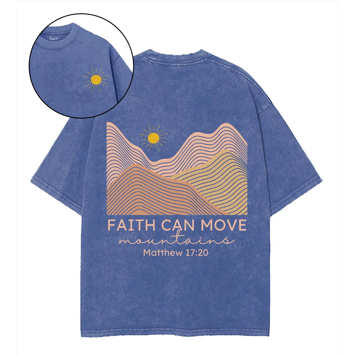 Faith Can Move Mountains Double Sided Unisex Washed Christian T-shirt | Matthew 17:20 Shirt, Mountain Faith Tee, Boho Religious Outfit, Encouragement Gift