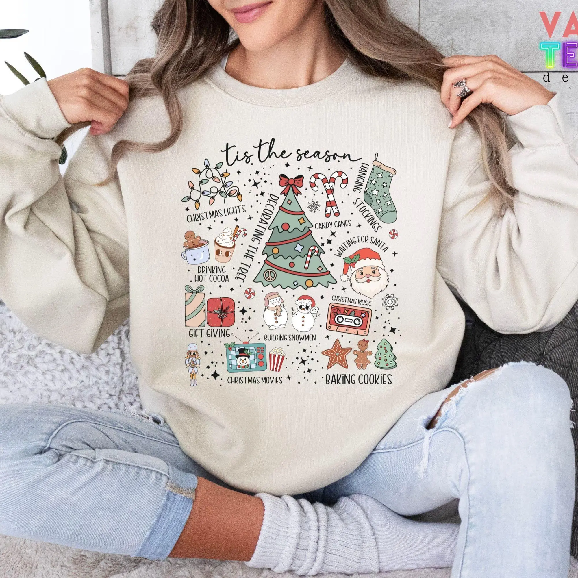 Retro Christmas Sweatshirt, Holiday Doodles Crewneck, Vintage Christmas Shirt, Cute Holiday Doodles Pullover, Cozy Winter Sweatshirt, Festive Graphic Crewneck, Christmas Gift for Women, Retro Xmas Sweater, Cozy Holiday Apparel, Xmas Gift