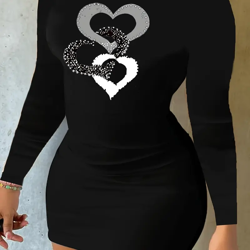Women's Long Sleeve Sexy Fashion Sporty Tight Heart Geometric Dress, New Arrival Casual Party Wear, Outdoor Women's Clothing for Spring & Fall Seasons Womenswear, Casual Classy Dress, Bodycon Dresses
