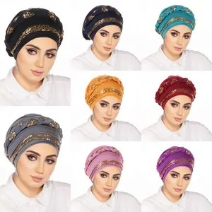 2Pcs Stylish Headscarves with Embroidery And Braids - Colorful Muslim Hats for Everyday Use And Festive Gatherings