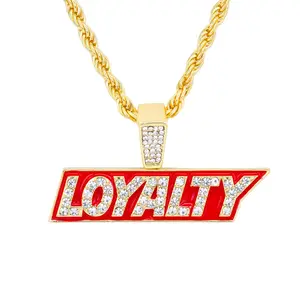 MaxBling81 Alphabet Pendant, LOYALTY Letters Iced CZ Gold/Silver Plated Pendant with 4mm 24" Rope Chain, Unisex Hip Hop Costume Jewelry Necklace for Men, Women, Gold Statement Chain, Alphabet Detail Pendant