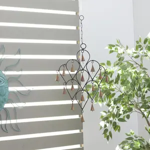 Metal Teardrop Indoor Outdoor Windchime with Bells and Chain Ring Hanger 9" x 1" x 22"