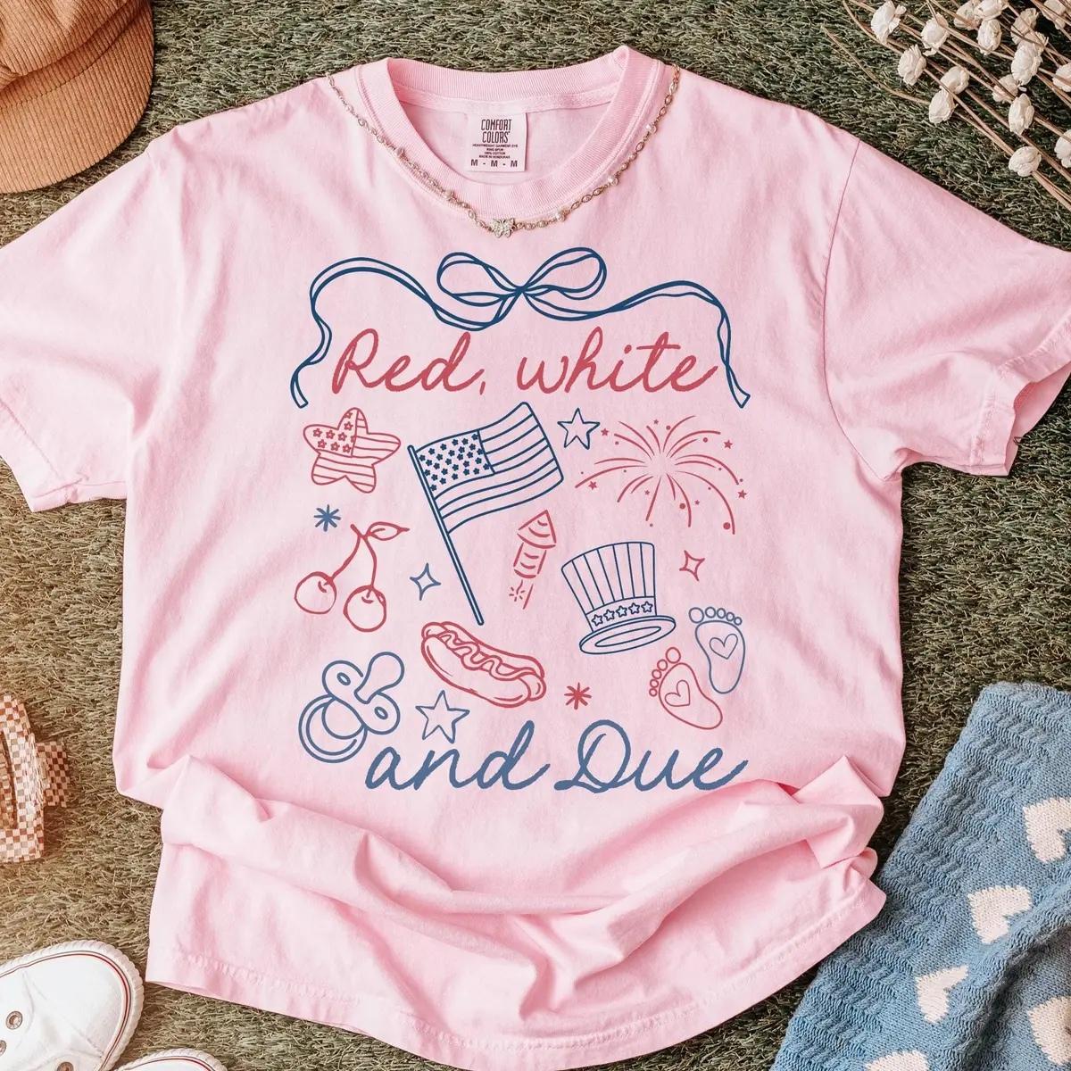 Comfort Color Red White And Due Shirt, 4th of July Pregnancy Reveal Shirt, Summer Pregnancy Announcement Tee, Expecting Mom To Be T-shirt – TrendWear USA