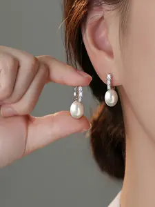S925 Zircon Pearl Earrings for Women, Retro French Vintage Design Classic Style Earrings, Elegant Drop & Stud Earrings for Luxurious Style Earrings Jewelry