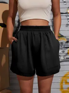 Women's Simple Lightweight Elastic Waist Satin Casual Shorts, Fashionable Comfortable Versatile Pants, Perfect for Daily and Mall Visits