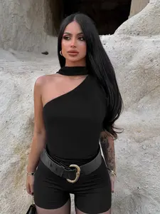 Women's Sleeveless Fitted Top, Early Spring New Fashion Design with Asymmetrical Neckline, Perfect for Daily Wear, Stylish Draped Detail