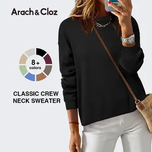 Arach&Cloz Women's Relaxed Fit Crew Neck Spring Sweater Tops 2026