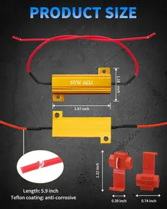 50W 6 Ohm LED Load Resistors with Quick Wire Clips, Fix Turn Signal Hyper Flash & Error Code, Automotive Aluminum Resistor (Gold, 4PCS)