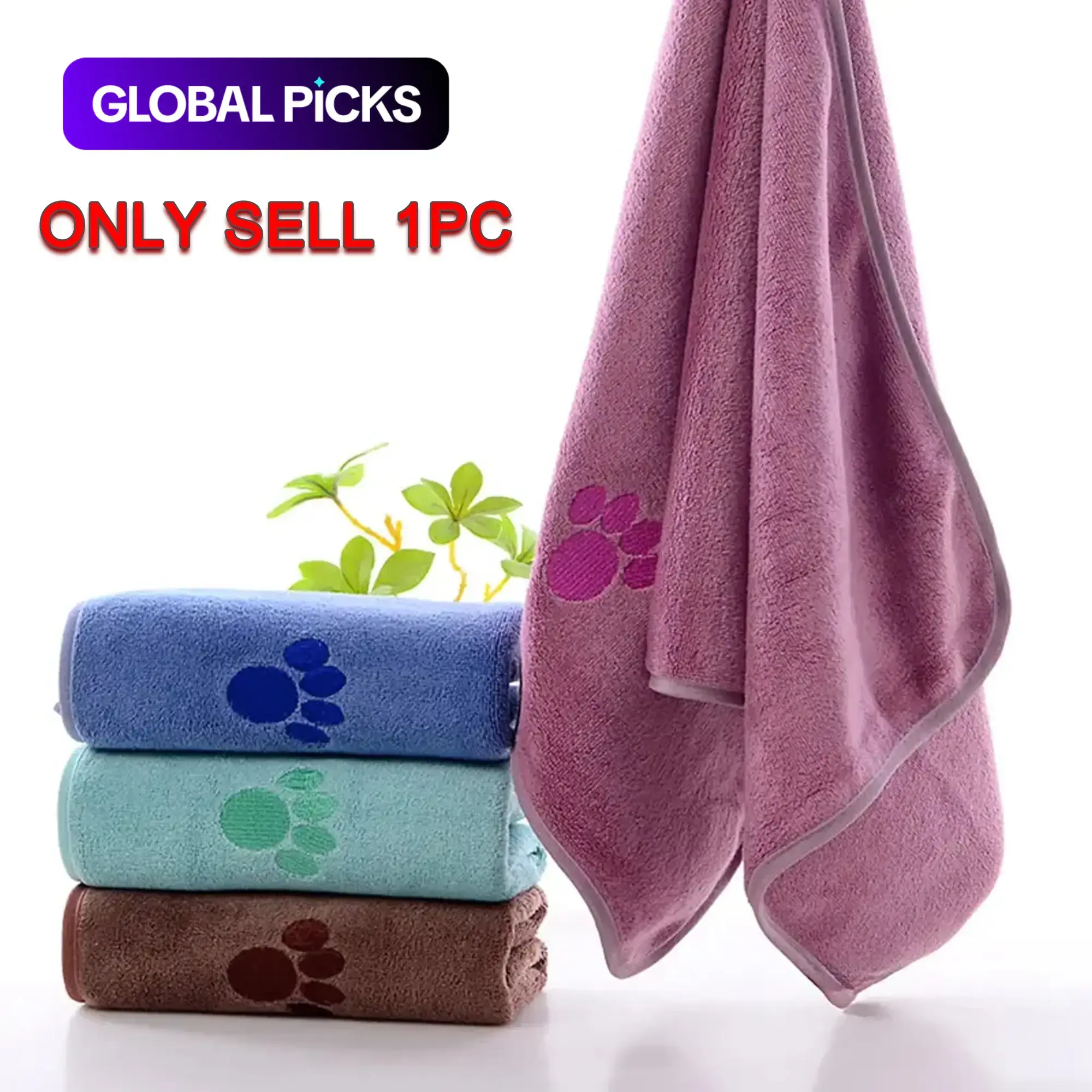 Super-Absorbent Quick-Dry Microfiber Pet Bathing Cloth for Dogs and Cats, Embroidered Paw Design Pet Towel, Ideal for Grooming #GLOBAL PICKS