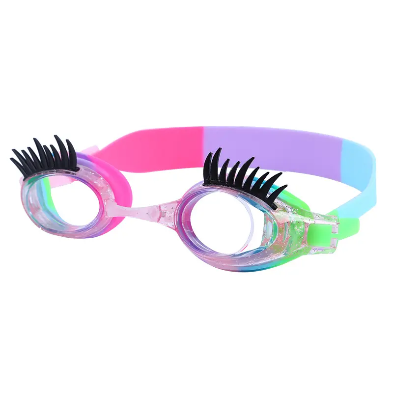 Kids' Eyelash Swimming Goggles with Rainbow Straps, Anti-Fog & Waterproof High-Definition PC Lenses, Children, Fun Eyelash Design, Unisex