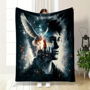 Harry Potter Themed Blanket with Creative Print of Hedwig and Hogwarts Castle, Restoring the Classic Scenes of the Magical World. Made of Soft and Skin friendly Fabric, it can be used in bedrooms