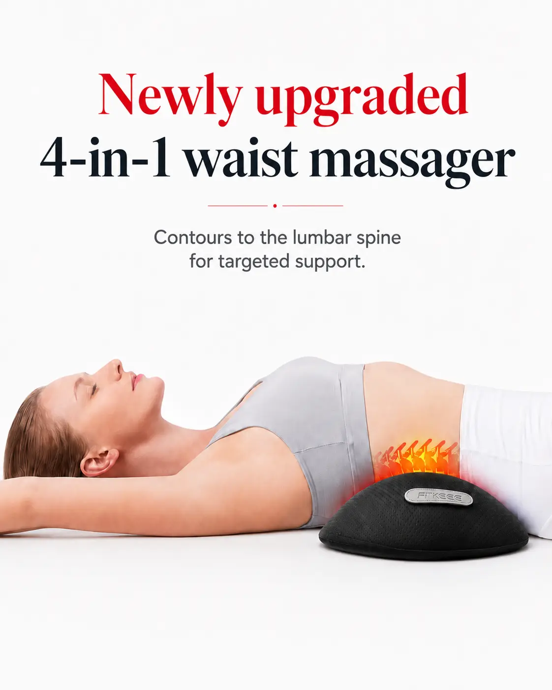 FLIKEZE Portable Lumbar Pillow with Red Light Therapy, 3-level heat therapy, 3-level airbag traction, 4-level vibration.Large 5000mAh battery with Push Button Control, Personal Rehabilitation Specialist