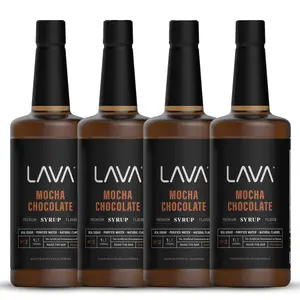 (4-Pack) LAVA Premium Mocha Chocolate Coffee Syrup 33.8oz (1-Liter), Cocoa, Gluten Free, Non-GMO, No Artificial Sweeteners, Flavors, or Colors. Beverage Sugar