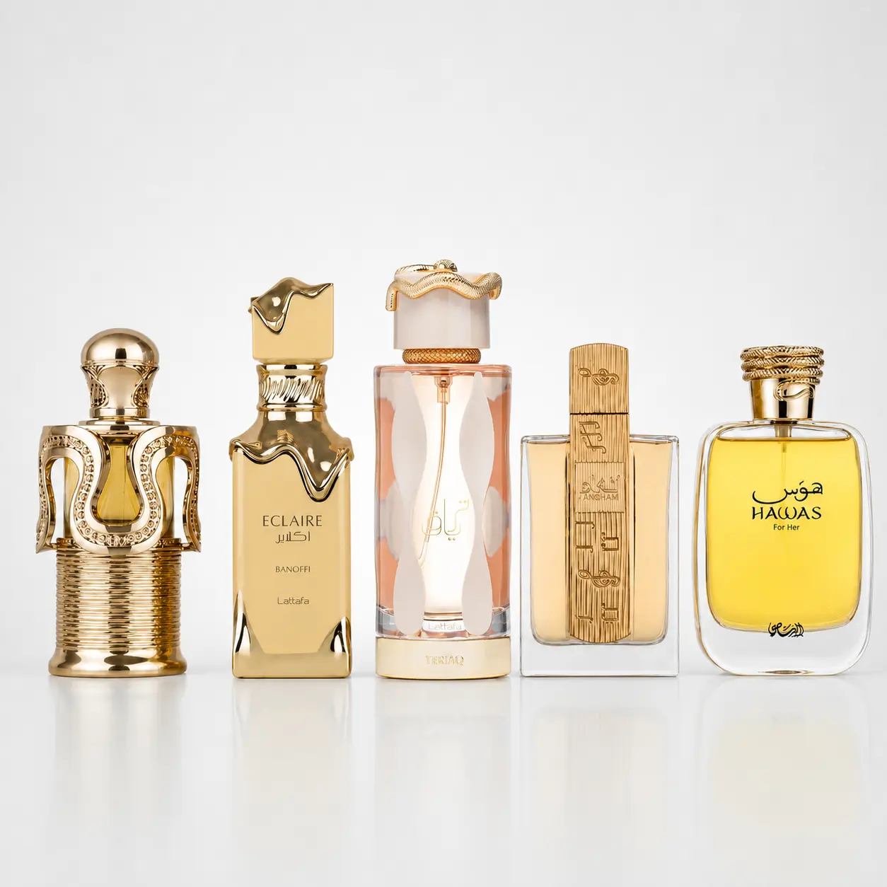 Hawas For Her + Angham + Teriaq + Eclaire Banoffi + Maitha - Fragrance Gift Bundle
