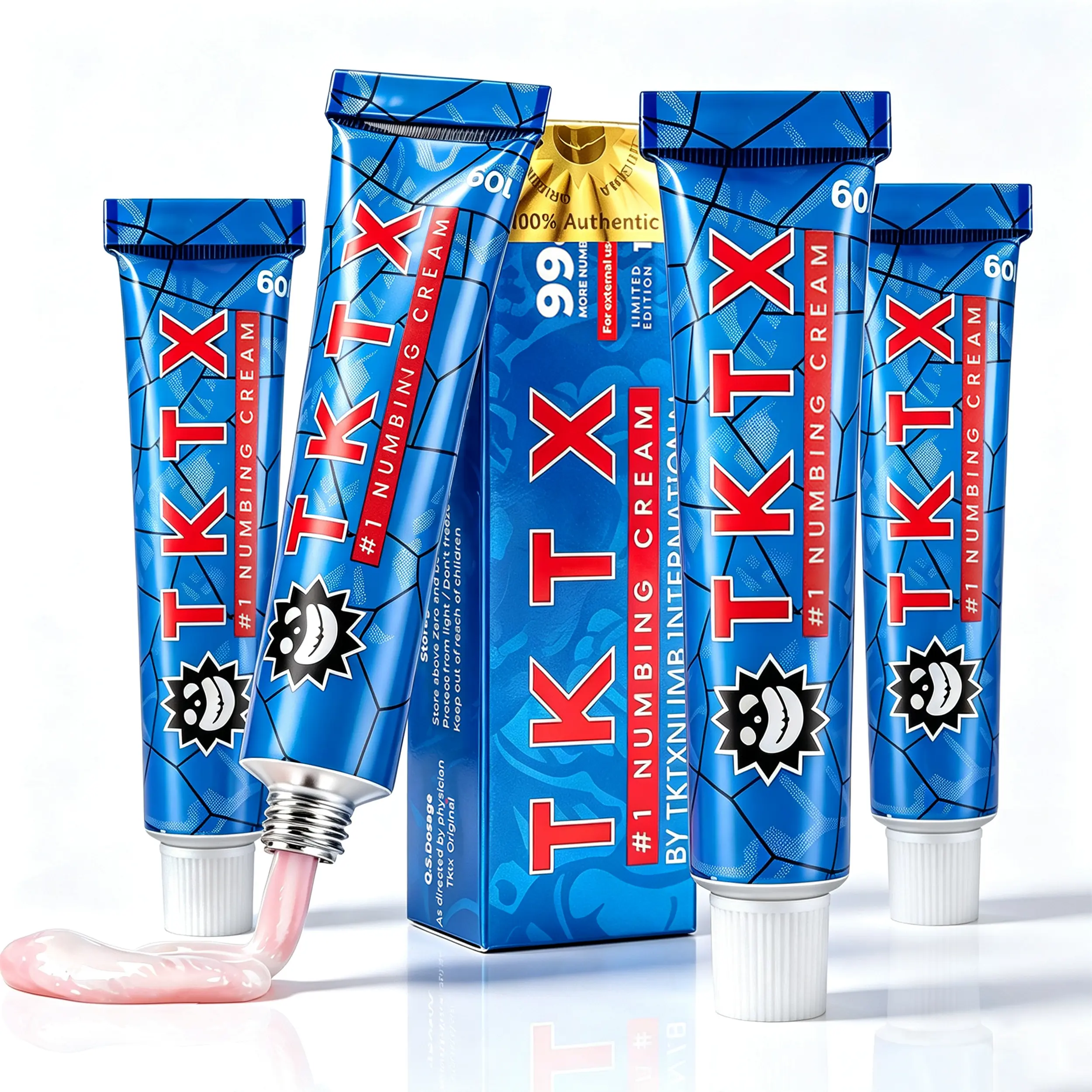 99% Maximum Strength TKTX Painless Numbing Cream - Blue, Natural Ingredients, 6-8 Hour Relief, Limited Edition - For Piercing, Tattoo Removal, Multiple Uses, All Skin Types