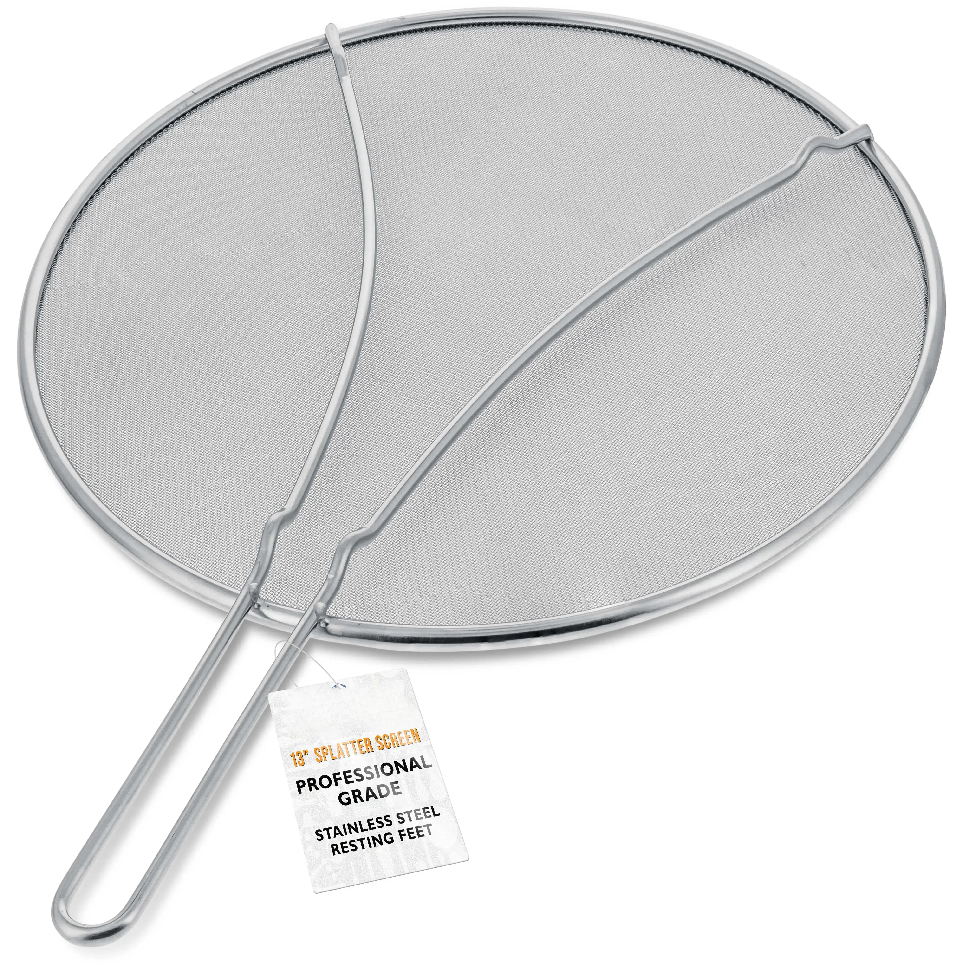 13" Stainless Steel Fine Mesh Splatter Guard - Grease Shield, Oil Splatter Screen with Resting Feet for Frying Pans, Cooking Pots, Cookware