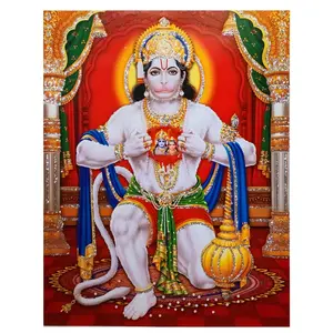 Hanuman Digital Wall Poster - Devotional Art with Ram and Sita in His Heart, Hindu Mythology Art Symbolize Strength, Power, and Protection |