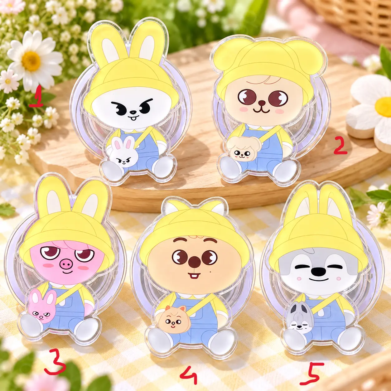 Cute Cartoon Animal Magnetic Phone Grip & Stand, Bunny Bear Pig Puppy Acrylic Phone Holder, Kawaii Yellow Hat Phone Accessory, Gift for Animal Lovers