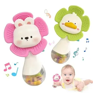 Food‑Grade BPA Free Silicone Teether & Rattle Toy Set, Bunny & Duck Shaped Soft Sensory Chew Toys, Anti‑Bite Grasping Teething Relief for 0‑12M Infants, Montessori Early Learning Newborn Baby Essentials