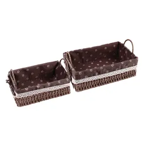 REGALWOVEN 2 Packs Wicker Basket, Basket for Organizing, Storage Basket with Handles, Storage Cube for Bedroom, Shelves 10.2*7.1*3.5in/11.8*8.3*3.7in, Coffee