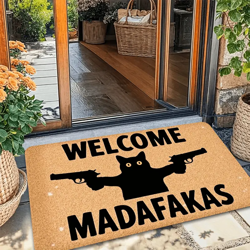 1pc Black Kitten Pattern Innovative Pattern Floor Mat, Entrance Door Mat, Very Suitable for Home, Porch And Bathroom Decoration, Bath Mat, Flannel Floor Mat