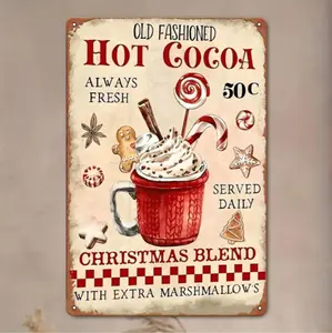 Vintage Christmas Hot Cocoa Metal Tin Sign Rustic Wall Art For Festive Home Decor 8x12 Inch Holiday Themed Plaque Perfect For Bars Cafes And Restaurants