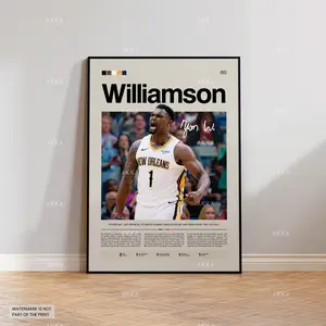 Zion Williamson Poster, New Orleans Pelicans Wall Art, Framed NBA Print Décor