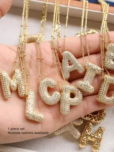 26 Letter Full Zircon Necklace, Luxury Unique Design, Perfect Birthday Gift for Girlfriend, Alloy Chain, Metal Coating, No Choking Hazard