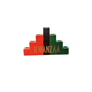 "Kwanzaa" Kinara -Colors of Africa Wooden Kinara with Gold Finish