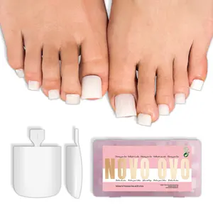 NOVO OVO Milky White Square Toe Nail Tips - 240Pcs Soft Gel Press on Toenails, Pure Color Full Cover Fake Nails for Pedicure, PMMA Acrylic False Toe Nails Extension Kit (15 Sizes, Wide Fit)