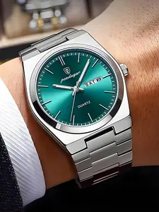 Men's Luxury Quartz Watch, Luminous Hands, Fashionable Round Dial, Date Calendar, 30m Waterproof, Stainless Steel Band, Business Gift, Luminous Analog Watch
