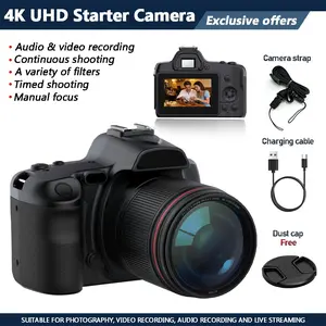 Digital Cameras/Starter Cameras for Photography and Vlogging, 4K UHD 64MP Flip Screen, Microphone for Video, Vlogging Camera for Content Creators/Travel, 16X Zoom Video Camera, Beginners (Black)