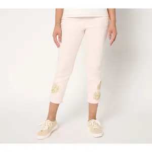 Belle by Kim Gravel Petite TripleLuxe Twill Gold Palm Crop Jeans