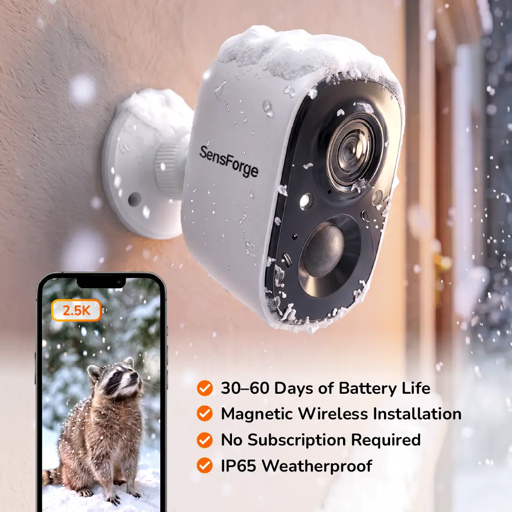 SensForge 2.5K Magnetic Security Battery Camera -Wi-Fi, AI Human & Pet Detection, Spotlight Color Night Vision, Magnetic Mount Installation, Smart Home Gadgets, SD Storage Option, AI Upgrade, Batteries, Reliable Monitoring
