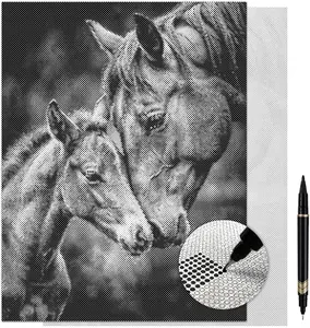 First Bond Horse, Mare & Foal Dot Painting Kit for Adults — 13×17 Canvas with Dual-Tip Marker
