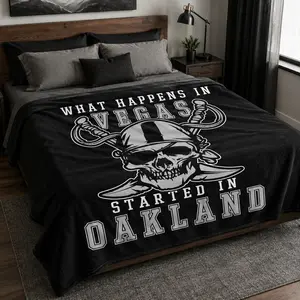 What Happens In Vegas Started In Oakland Football Flannel Blanket Soft Funny Throw Blanket Warm Lightweight Cozy Blanket For Couch Bed Sofa Living Room Chair Silver Black Game Day Style With Bold Team Spirit Energy