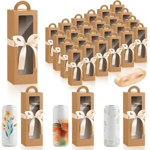 24 Pcs Tumbler Gift Box with Handle for 12oz 16oz 20oz 30oz Clear Wine Glass Gift Box Sublimation Tumblers Heat Press Blanks Bottle for Christmas Wrapping Packaging(Kraft Paper Color)