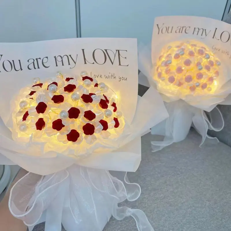 Flocked rose bouquet DIY high-end bouquet material package birthday gift for girlfriend girlfriend Valentine's Day