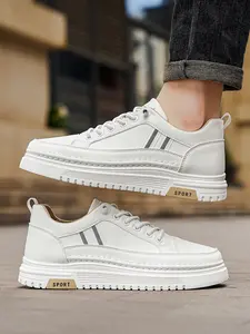 Unisex Black-Brown Color Block Casual Work Shoes: Wear-Resistant Leather Upper, Side Stripe Contrast, Platform Height Boost. For Streetwear/Retro Styling Sneaker Sports Shoes