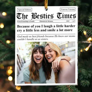 The BFF Times - Friendship Gifts Newspaper - Personalized Acrylic Photo Ornament